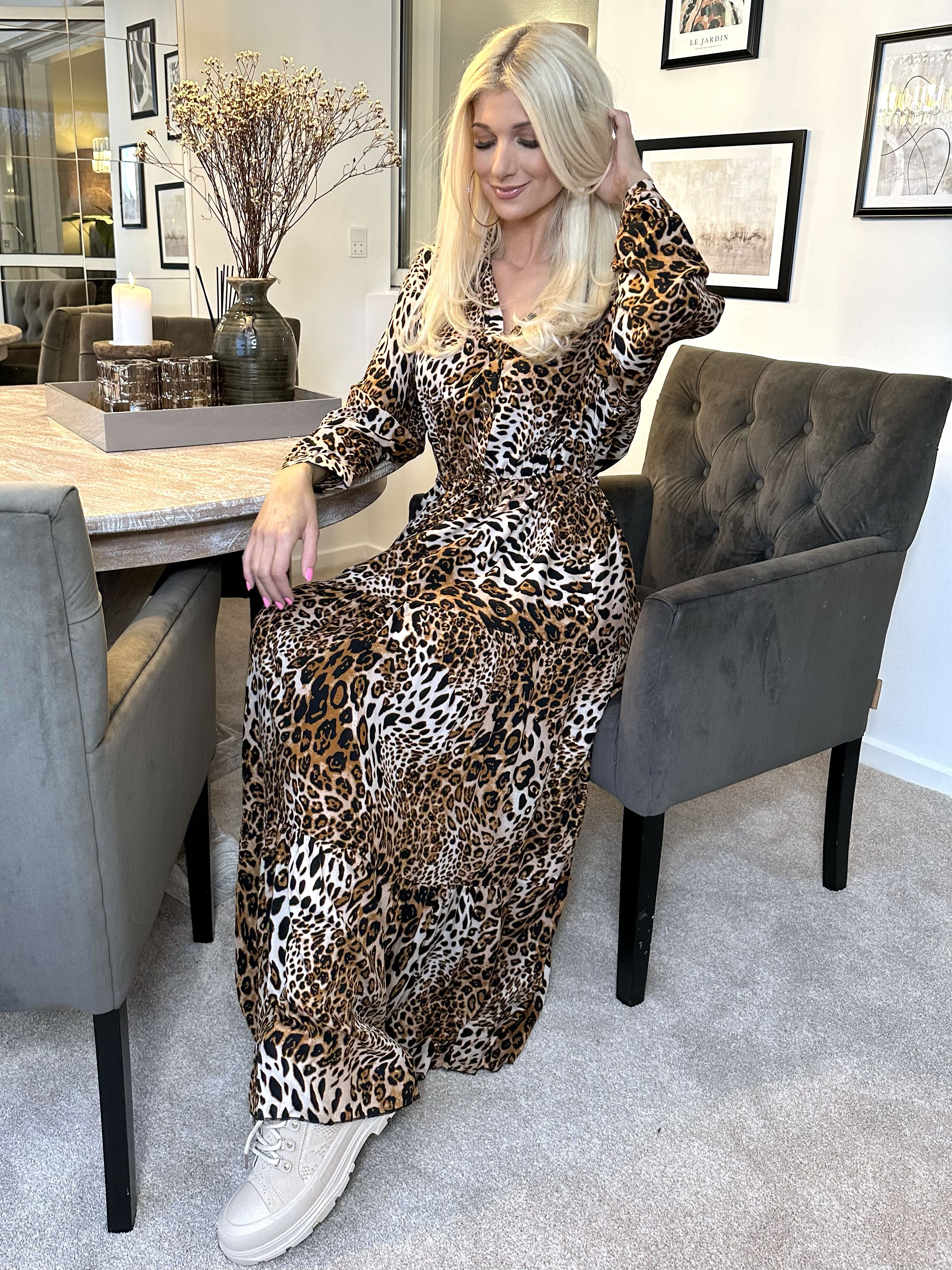 Chiara - Lang smuk kjole i leopardprint